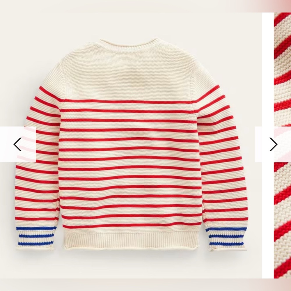 Mini Boden Kids' Nautical Stripe Neck Button Detail Sweater size 7-8 - Picture 2 of 7